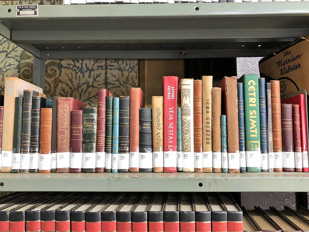 Pieejamā literatūra latviešu valodā Novaodesas pilsētas publiskajā bibliotēkā. Foto no Toma Pāvila privātā arhīva.