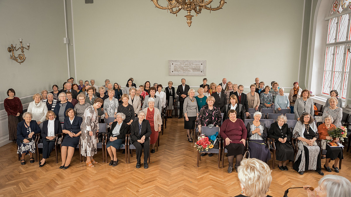 Welcoming the anniversaries of the members of the Univ. of Latvia Senior Association. Photo: Toms Grīnbergs, UL.