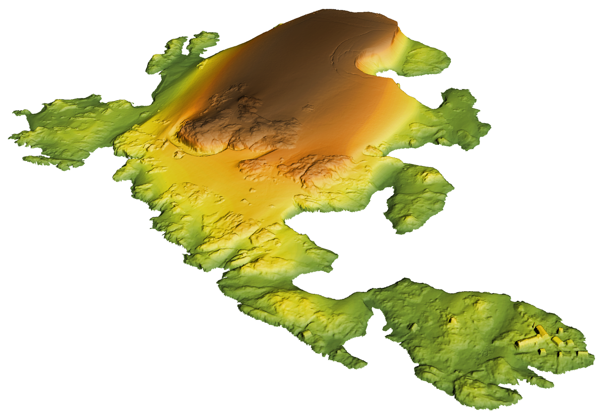 Galindeza salas 3D modelis ar Vernadska polārstaciju priekšplānā.