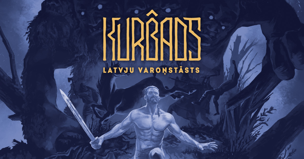 Fragments no grāmatas “Kurbads. Latvju varoņstāsts” vāka. Fragments no grāmatas “Kurbads. Latvju varoņstāsts” vāka.